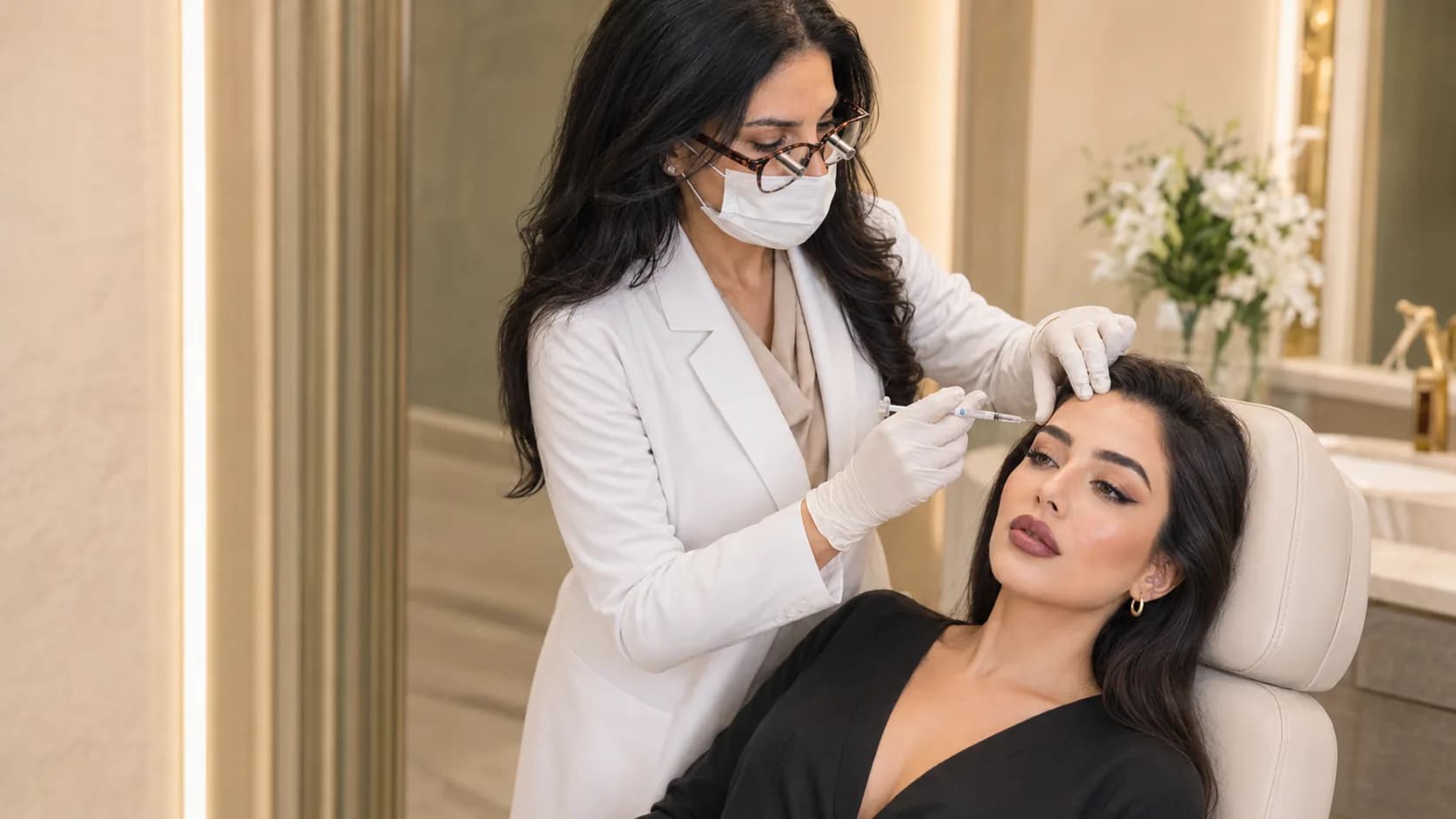 Botulinum toxin being injected into the upper face