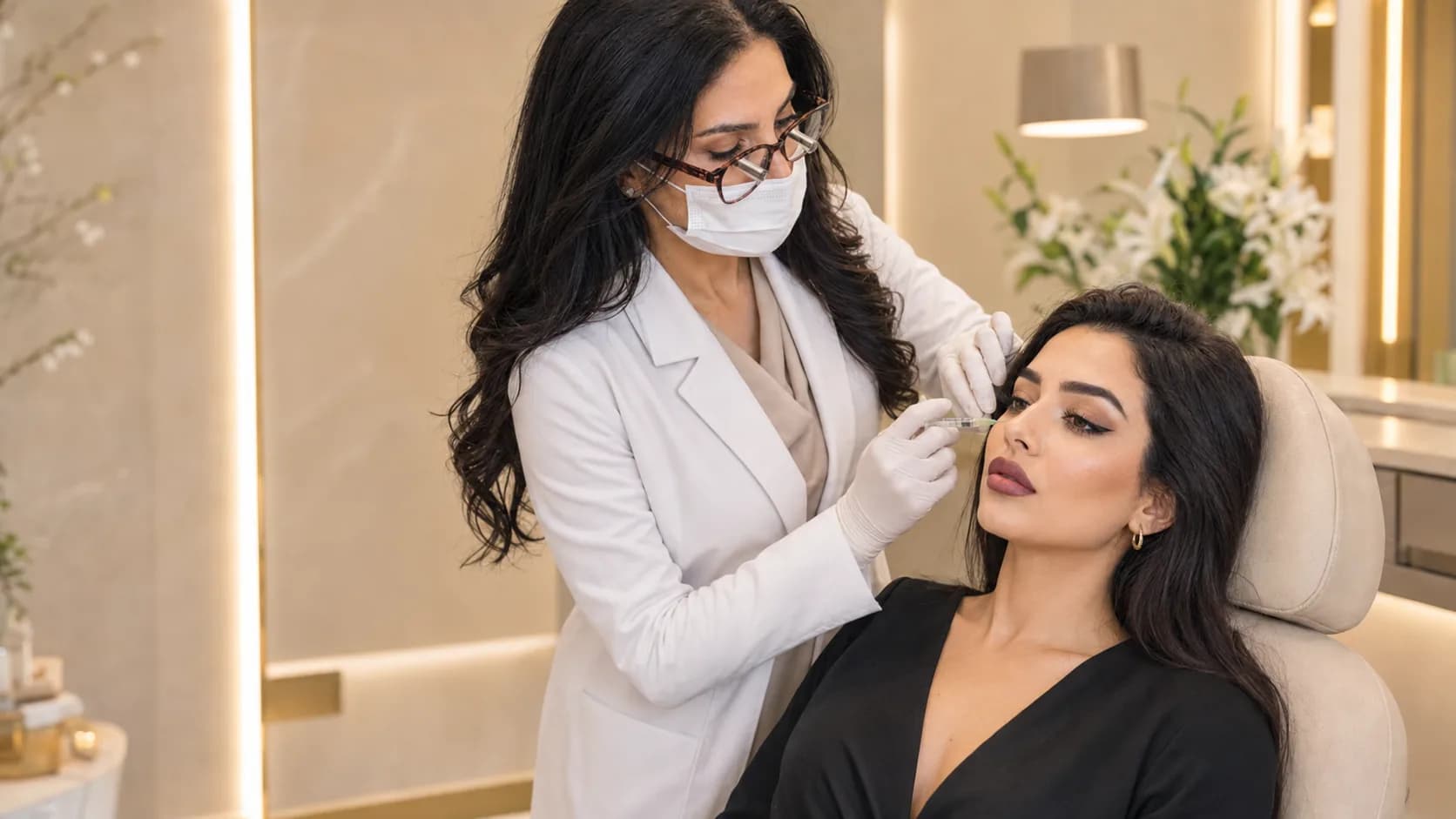 Face Endolift being performed along the jawline with a fine optical fibre